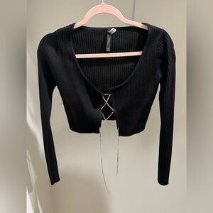 Black Ribbed Long Sleeve Top